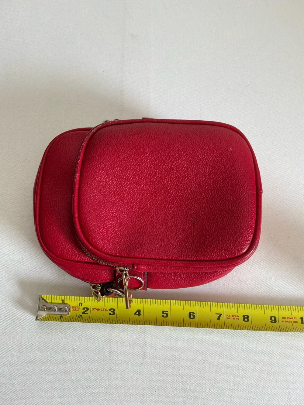Red Double Zip Crossbody Bag w/ Adjustable Striped Guitar Strap